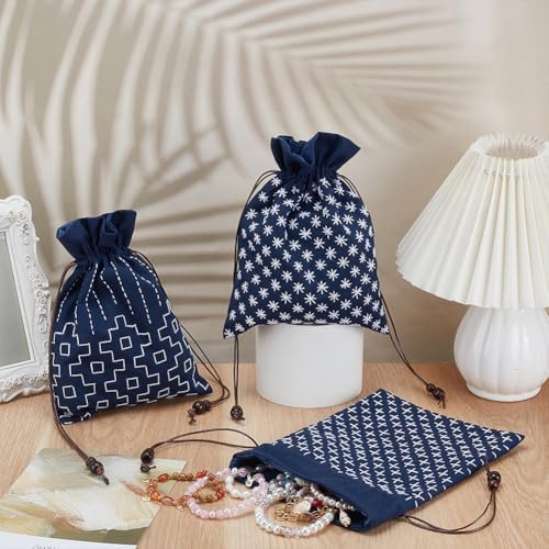 INFUNLY 3 Set Sashiko Drawstring Bag Kit DIY Sashiko Embroidery Bag Set with Printed Fabric Sewing Handbag Kits Embroidery Starter Kit Needlepoint Sewing Bags with Instruction for Beginner Adult - Image 5