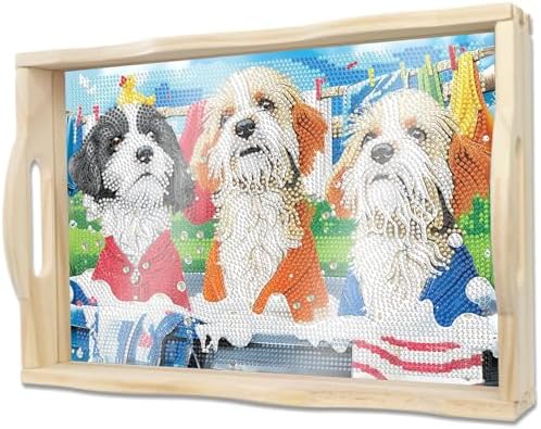 DOTSOPS DIY Diamond Painting Serving Tray with Handle for Adults 5D Diamond Art Kits for Beginners Full Drill Diamond Dots Gem Arts and Crafts Special Shape Living Room 10 x 14 Inches Dog by DOTSOPS