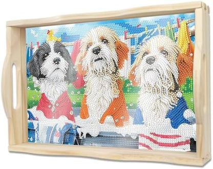 DOTSOPS DIY Diamond Painting Serving Tray with Handle for Adults 5D Diamond Art Kits for Beginners Full Drill Diamond Dots Gem Arts and Crafts Special Shape Living Room 10 x 14 Inches Dog by DOTSOPS