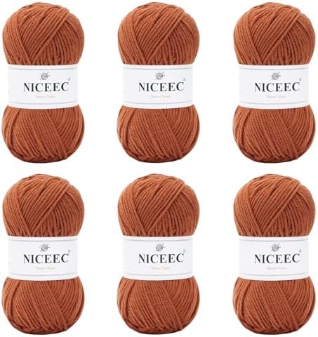 NICEEC 300g Soft Assorted Colors Yarn 100% Acrylic 870yds -Caramel by NICEEC