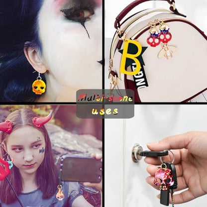 82 PCS Halloween Skull Earring Molds Kits with Holes, 12 Pairs Silicone Resin Molds with 40 Earring Hooks Epoxy for Halloween Decorations Pendants Keychains - Image 6