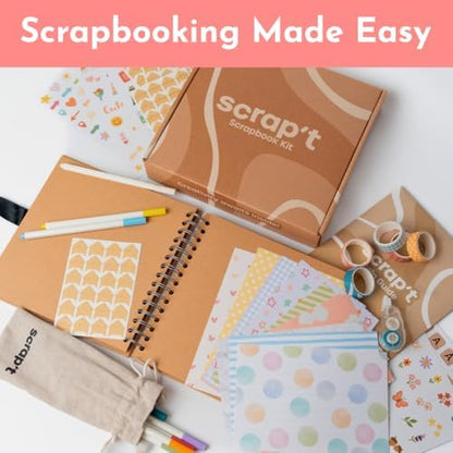 Scrapbook Kit - 80 Page Photo Album DIY Scrapbook - Holds 300+ Photos, with Metallic Pens, 150+ Stickers, Glue Pen, Washi Tapes, Backing Paper, Photo Corner Stickers (Starter Kit - 8 x 8 Inch, Kraft) - Image 7