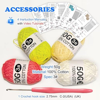 zwzxd Beginner Crochet Kit: Cotton Thread, Hooks & DIY Dishcloth Tutorial （Light Warm Pastel） - Image 3