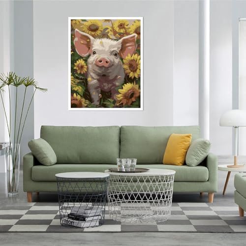 AALBLAC Pig Paint by Numbers Kit for Adults Beginners- Pig Sunflower Paint by Number Canvas, Easy Animal Acrylic Painting by Numbers for Home Wall Decor (16x20 inch) - Image 3