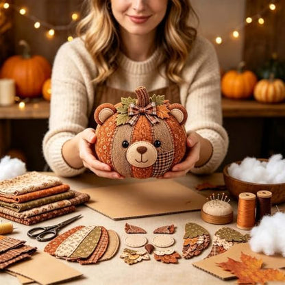 DIY Animal Pumpkin Sewing Kit - Autumn Fabric Animal Pumpkin Craft Set for Adults Beginners - Thanksgiving Handmade Fall Patchwork Craft Kit for Holiday Decor (1PCS E) - Image 5