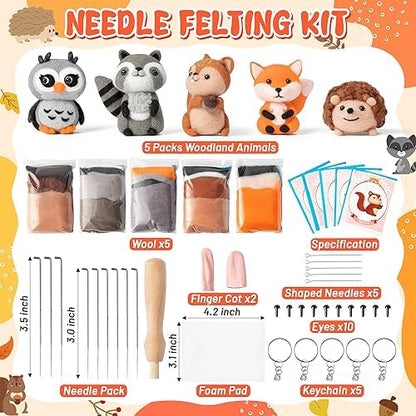 WATINC Needle Felting Kit - 5 Set Unique Different Cute Doll Wool Felt Needle Tools Foam Pad Instruction, DIY Home Decoration Craft Party Supplies for Art Work Starter Beginners (Woodland Animal) - Image 2