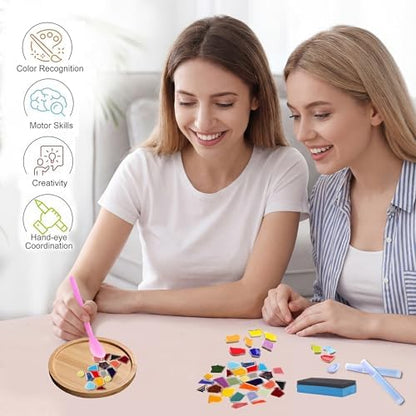 Nuyoach DIY Mosaic Coaster Kits for Adults Craft,2 Sets Ceramic Arts and Crafts Tile Kit with Wooden Coasters,Glass Mosaic Adult Craft Kits for Women Seniors Handmade Gifts Home Decor - Image 6