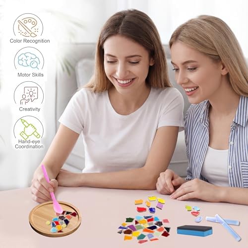 Nuyoach Mosaic Tiles Crafts Kits for Adults,2 Sets DIY Glass Mosaic Craft with Wooden Coaster Making Materials Package for Women Seniors,Ceramic Mosaic Art Bulk Gifts for Home Decor Summer Party - Image 5