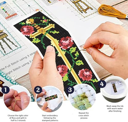 FREEBLOSS 6 Set Cross Stitch Bookmark Kits Sword & Rose Pattern Stamped Cross Stitch Kit 11CT Embroidery Kit with Instructions for Adults Beginners 20x6cm/8x2.4inch - Image 4