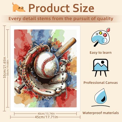 Reivworl Baseball Paint by Numbers Kit for Adults Beginner, 16" Wx20 L Baseball Paint by Number for Adult, Acrylic Painting Kits with Canvas for Gifts and Wall Decor - Image 4