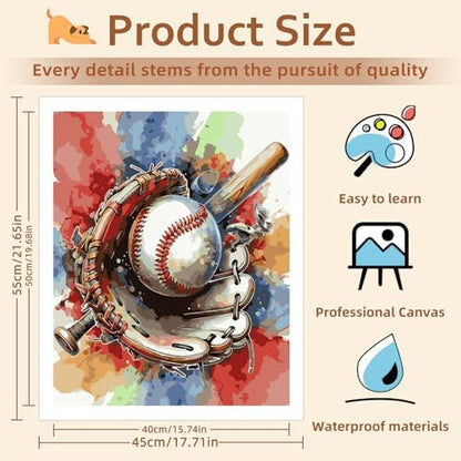 Reivworl Baseball Paint by Numbers Kit for Adults Beginner, 16" Wx20 L Baseball Paint by Number for Adult, Acrylic Painting Kits with Canvas for Gifts and Wall Decor - Image 4