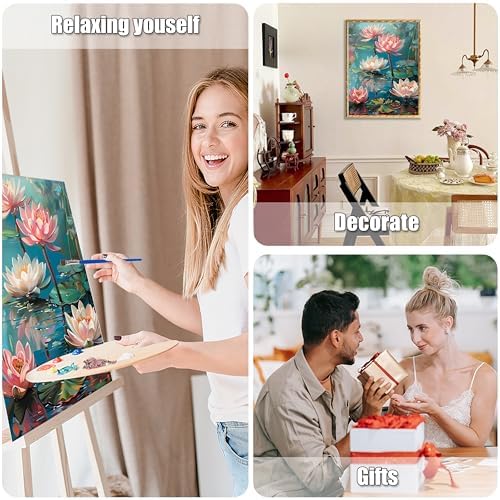 Ausanrl Flowers Framed Paint by Numbers Wooden Easel-Adult Paint by Number Kits on Canvas Framed,Lotus Paint by Numbers with Frame,Gifts and Home Wall Decor 12x16inch - Image 7