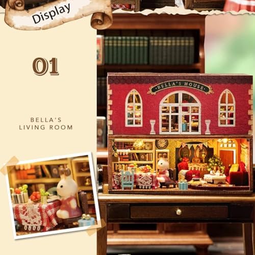 DIY Miniature Dollhouse Kit, Creative Wooden Doll House Craft Model with LED and Furniture for Christmas Birthday Gift (QH001) - Image 4