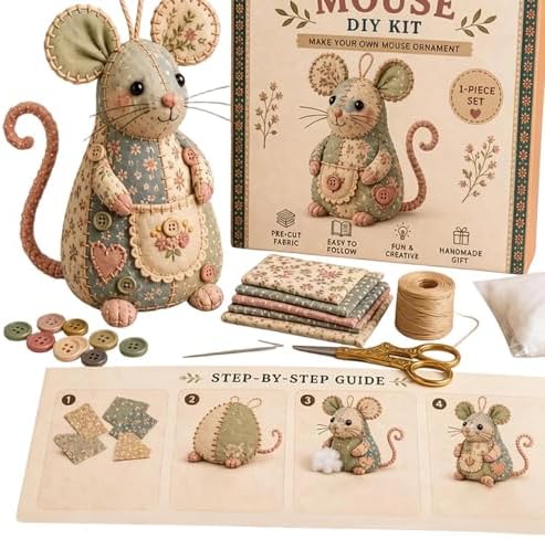 Sewing Project Kits with Fabric - Handmade Mouse Ornament - Image 6