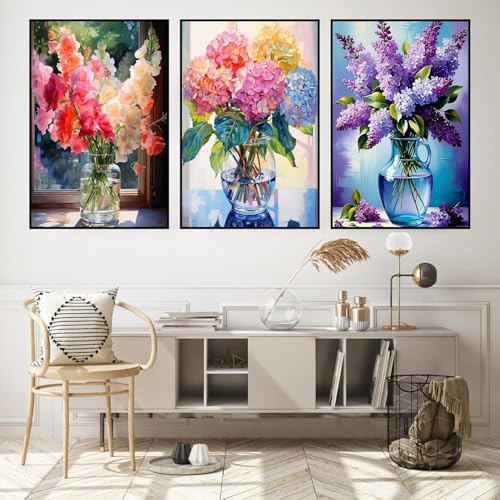 3 Pack Framed Paint by Numbers Flower for Adult with Wooden Easel 8x12 inch - Image 2