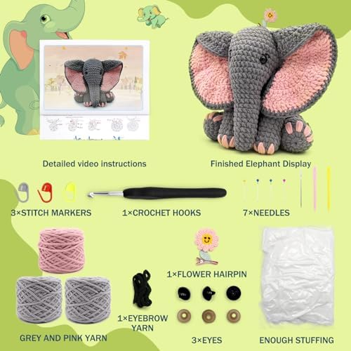 CODGP Crochet Kit for Beginners, 13-Inch Elephant Crochet Kit for Adults - Image 3