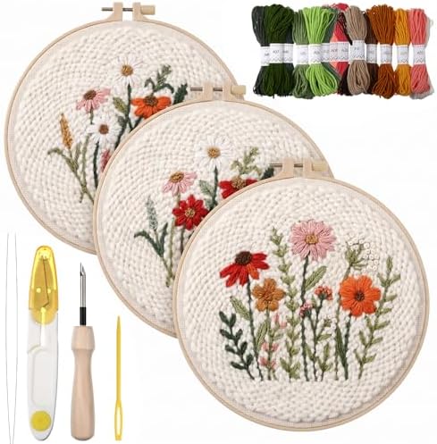 Lyksgir 3 Sets Punch Needle Kits, Flowers Punch Embroidery Kits by Unknown