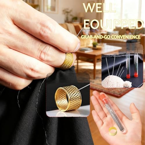Big Eye Steel Sewing Needles Kit, 34PCS Big Eye Steel Needle Sewing Kit with Needles, Threads, Scissors, Thimble for Home, Travel, DIY Handcraft (Basic Hand Sewing Set - Image 4