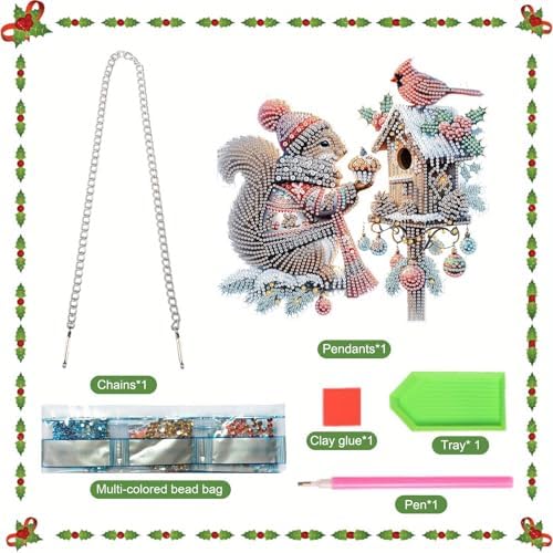 5D DIY Diamond Painting Pendant kit, Squirrel Special Handmade Diamond Pendant, Suitable for Home, Window Decorations, Christmas Birthday Creative Gift Selection - Image 3