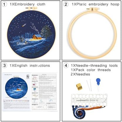 Christmas Embroidery Kits for Beginners Adults, Winter Hand Embroidery Starter Kits, Christmas Cross Stitch Kits for Beginners Needlepoint DIY Kits for Adults, Embroidery Hoop, Thread & Video Tutorial - Image 6