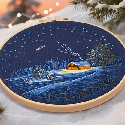 Christmas Embroidery Kits for Beginners Adults, Winter Hand Embroidery Starter Kits, Christmas Cross Stitch Kits for Beginners Needlepoint DIY Kits for Adults, Embroidery Hoop, Thread & Video Tutorial - Image 5