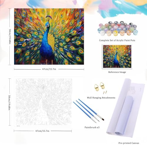 Natuyalo Peacock Paint by Numbers Kit for Adults - Animal Paint by Number on Canvas Without Frame, DIY Acrylic Painting for Ideal Gift Home Wall Decor (16x20 Inch) - Image 5