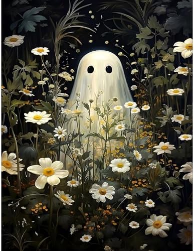 Halloween Stamped Cross Stitch Kits for Beginners Adults - Ghosts and Flowers Counted Cross Stitch Kits Needlepoint Cross-Stitch Patterns Dimensions Needlecrafts Embroidery Kits Arts and Crafts by Unknown