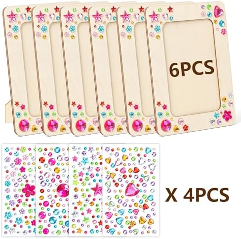 Lesnala 6 Pcs Unfinished Wood Picture Frame Crafts DIY Kits with Stickers - Image 6