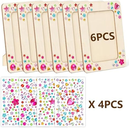 Lesnala 6 Pcs Unfinished Wood Picture Frame Crafts DIY Kits with Stickers - Image 6
