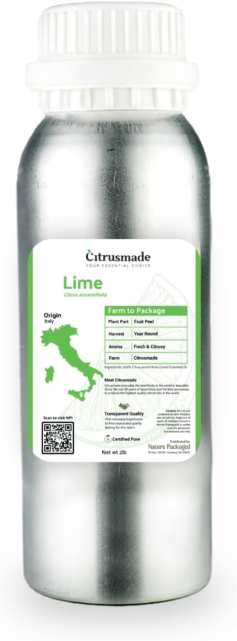 Nature Packaged Lime Essential Oil - Direct from Citrusmade in Sicily- Pure Essential Oils for Diffusers and Aromatherapy in The Mediterranean - 100% Pure Therapeutic Grade (2LBS)