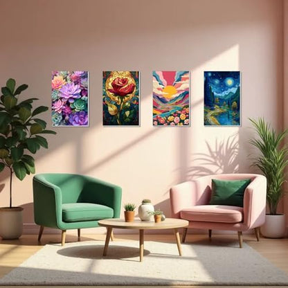 4 Pack Framed Paint by Numbers Kit for Adults Beginner Canvas Painting by Numbers for Adults Cactus Plants Easy Adult Paint by Number Kits with Frame Rose Flowers Watercolor Painting by Number 8x12 In - Image 6