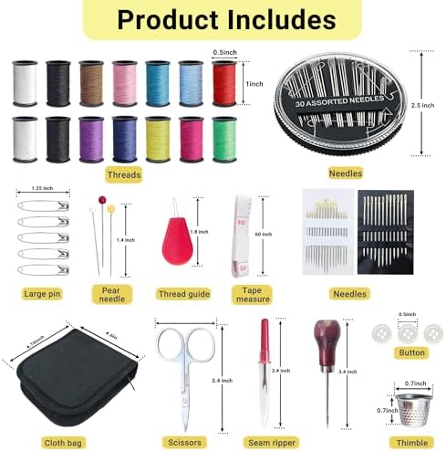 Woosuke 92Pcs Hand Sewing Kit for Adults and Beginners, Complete Needle and Thread Kit with Stainless Steel Needles, Scissors and Accessories, Ideal for Home, Travel, DIY, and Emergency Repairs - Image 2