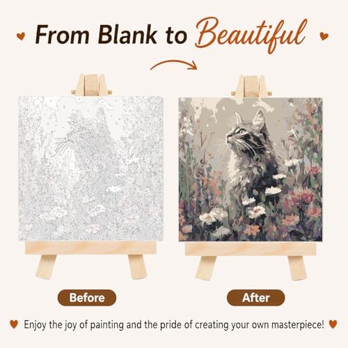 AUKELHJ Framed Paint by Numbers Kit for Adults, Cat, 10x10 inch - Image 4
