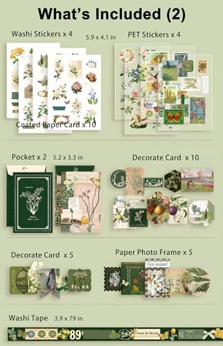 YagCu Botanical Scrapbooking Kit, Vintage Junk Journal Supplies for Adult, Green Large Collection Journal and Scrapbook Set, Journaling Materials, Arts Craft Beginner Stationery - Image 4