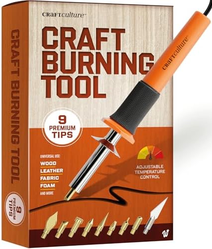 Craft Culture Wood Burning Tool Pen - Craft Burning Tools for Adults & Teens - Wood Burner Kit, Engraver, Carver, Pyrography, Woodburning - Includes 9 Premium Tips - Adjustable Temperature Control by Craft+Culture