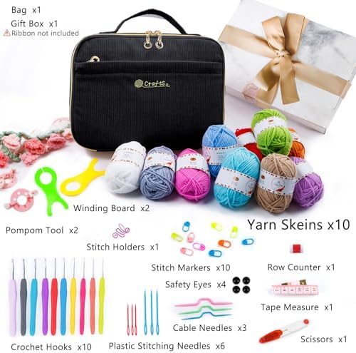 MYBAGZING Crochet Kit for Beginners,Yarn Starter Kit w/Hooks & Storage Bag - Image 2