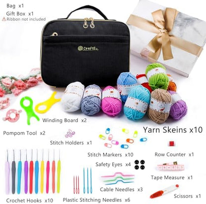 MYBAGZING Crochet Kit for Beginners,Yarn Starter Kit w/Hooks & Storage Bag - Image 2