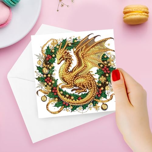 6pcs DIY Diamond Art Christmas Cards Kit with Envelopes & Tools-Diamond Dot Greeting Cards,Xmas 5D Rhinestones Painting for Adults,DIY Craft Family Friend Xmas Gifts(Christmas Dragon) - Image 3