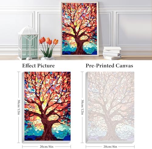 Fountor Framed Paint by Numbers Kit for Adults Beginner & Kids Ages 8-12, Tree of Life Paint by Number with Frame, Easy Acrylic Stained Glass Colorful Tree Painting by Numbers Kit on Canvas 8x12 inch - Image 3