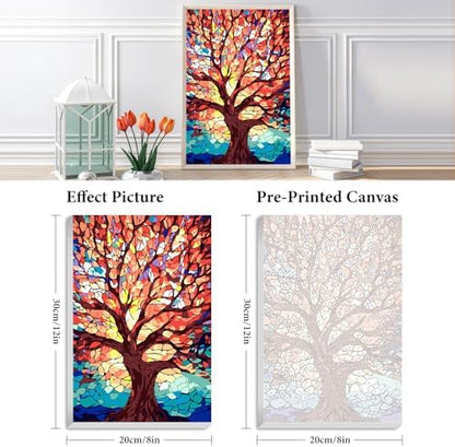 Fountor Framed Paint by Numbers Kit for Adults Beginner & Kids Ages 8-12, Tree of Life Paint by Number with Frame, Easy Acrylic Stained Glass Colorful Tree Painting by Numbers Kit on Canvas 8x12 inch - Image 3