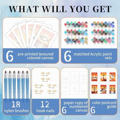 6 Pack Paint by Numbers Kit for Adults, Christian Painting, 8x12 Inch - Image 4