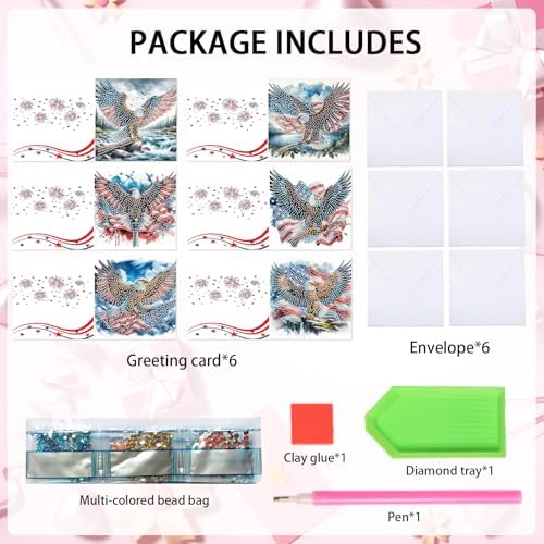 Focart 6-Pack Diamond Painting Greeting Card Kits of Independence Day, Special Shaped Diamonds Painting, DIY Handcraft for Relatives and Friends with Wishes,Unique Design Crafting for Holiday Cards - Image 3