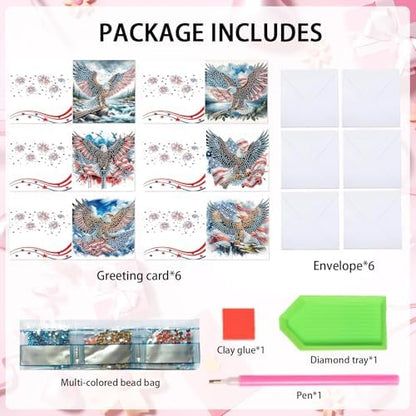 Focart 6-Pack Diamond Painting Greeting Card Kits of Independence Day, Special Shaped Diamonds Painting, DIY Handcraft for Relatives and Friends with Wishes,Unique Design Crafting for Holiday Cards - Image 3