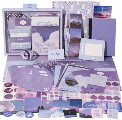 JOYCHOIC 348 Pcs Scrapbook Kit, Moonlight Junk Journal Supplies, Purple Journaling and Scrapbooking Materials, Large Aesthetic Collection for Women, Stationery DIY Arts Craft, Adults Daily by JOYCHOIC