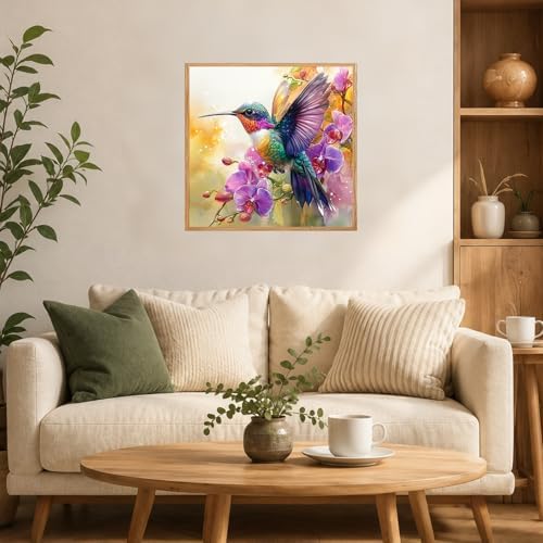 AUKELHJ Framed Paint by Numbers Kit for Adults, Hummingbird, 10x10 inch - Image 3