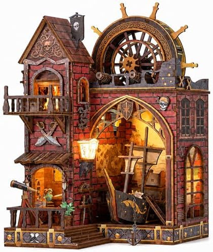 ISSEVE Pirate Castle Book Nook Kit, Dollhouse Booknook Kits Bookshelf Decor by ISSEVE