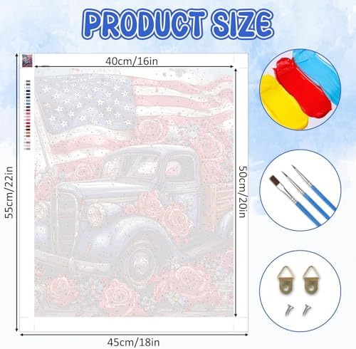 RICUVED Truck Paint by Numbers for Adults, Independence Day Paint by Numbers Kit for Adults Beginners, Flowers DIY Acrylic Flag Oil Painting on Canvas Easy for Gift Home Wall Decor 16x20 Inch - Image 4