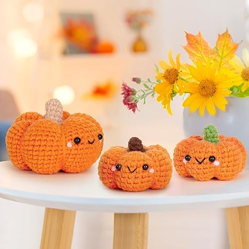 Crochetta Crochet Kit for Beginners, Crochet Starter Kit with Step-by-Step Video Tutorials, Crochet Animal Kits for Adults and Kids, DIY Craft Supplies, 3 Pack Halloween Pumpkins Family (40%+ Yarn) - Image 4