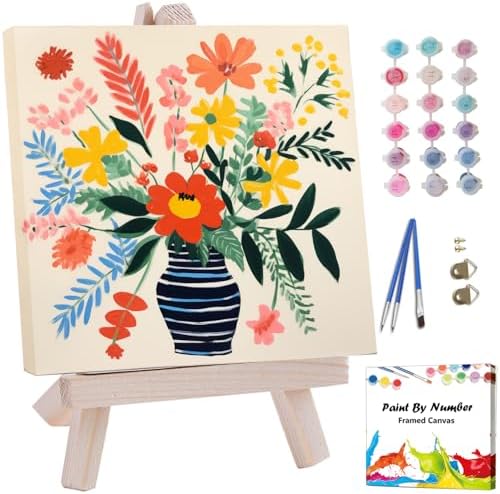 Artunion Framed Paint by Numbers Kit for Adults Beginners & Kids Ages 8-12,Watercolor Flowers Paint by Number with Frame, Floral Abstract Paint by Numbers Kit on Canvas 10 * 10 Inch Without Easel by ArtunionDriect