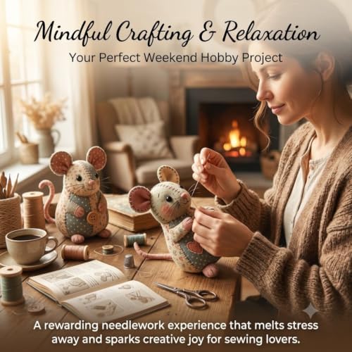 Lemeiwoo Patchwork Mouse DIY Kit, Handmade Sewing Craft Kit for Adults, Vintage Cottagecore Animal Quilting Project, Complete Fabric Mouse Making Set for Beginners, Hobbyists & Craft Lovers Gift (C) - Image 6